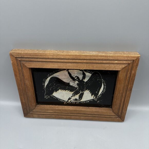 Vintage Led Zeppelin Carnival Prize Glass Mirror Man Cave Barware Wood Frame - Picture 3 of 5
